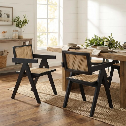 Black rattan dining chairs - dining, set